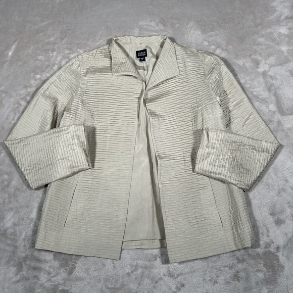 Eileen Fisher Sweaters - EILEEN FISHER Cardigan Jacket Woman S Gold Ribbed 100% Silk Open Front Drape New